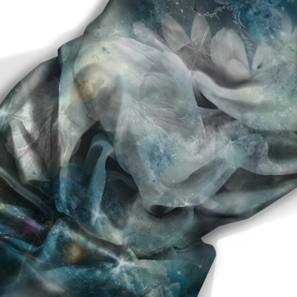 Blue Fairy Wings & Cosmic Moons Square Silk Scarf - Picture 8 of 10